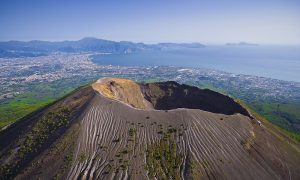 Crater of volcanic Mt. Vesuvius, aerial view
