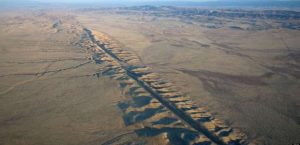 Aerial photo of the San Andreas Fault in the Carrizo Plain, northwest of Los Angeles. Credit: Wikipedia. 
