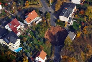 An aerial view of the sinkhole in Schmalkalden Photograph: Stefan Thomas/AFP/Getty Images