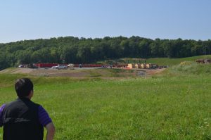 A study done in northeastern Pennsylvania suggests that drinking water near hydraulic fracturing sites is undergoing chemical changes. Lead author Beizhan Yan checks out a site on a back road. Credit: Kevin Krajick/Lamont-Doherty Earth Observatory