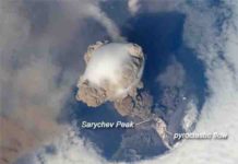 Photo of early stages of the eruption of the Sarychev on June 12, 2009