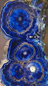 Azurite, columnar aggregate of stalactites, Bisbee Arizona. Detail, size 13 x 75 x 15 cm. Part of the Rocks and Minerals display in the Royal Ontario Museum Toronto