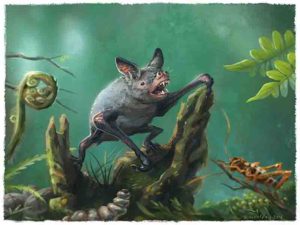 An artist's impression of a New Zealand burrowing bat, Mystacina robusta, that went extinct last century.