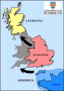 This graphic shows how the ancient land masses of Laurentia, Avalonia and Armorica would have collided to create the countries of England, Scotland and Wales.