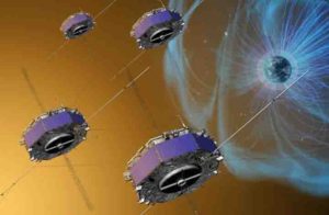 Artist depiction of the MMS spacecraft that provided the first view of magnetic reconnection. Credit: NASA/GSFC