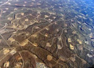This is an aerial view of hydraulic fracturing operations across the Jonah field, a large natural gas field in Wyoming. 
