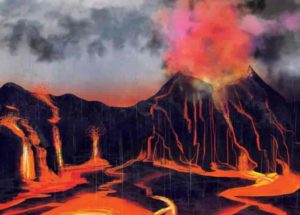 A volcano erupts