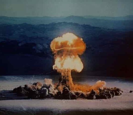 The 37 kiloton 'Priscilla' nuclear test, detonated at the Nevada Test Site in 1957. Credit: US Department of Energy