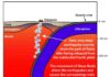 Deep earthquake swarms show the path of fluids released from the subducted Pacific Plate.