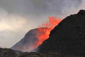 Lava fountains at Kilauea in Hawaii created a spatter cone, which was estimated to be 180 feet tall in this June 2018 photo. Credit: U.S. Geological Survey