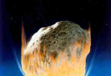 An artist's interpretation of the asteroid impact that wiped out all non-avian dinosaurs. Credit: NASA/Don Davis.
