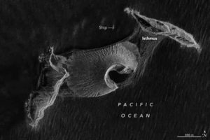 An October 7th, 2019 image of Hunga Tonga-Hunga Ha‘apai from NASA Earth Observatory. Credit: Joshua Stevens, using RADARSAT-2 data courtesy of James Garvin/NASA GSFC