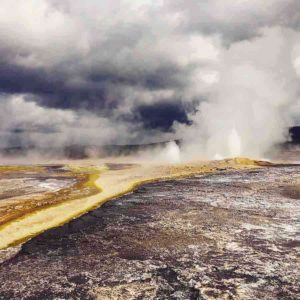 Geysers in Yellowstone National Park attest to the presence of a supervolcano, which is currently dormant. An eruption of this explosive volcano would impact the entire planet. Credit: © P.H. Barry