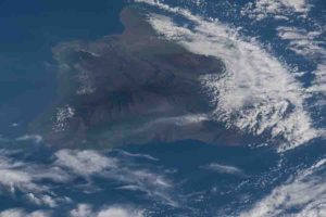 The ash plume from the Kilauea volcano on the big island of Hawaii was pictured May 12, 2018, from the International Space Station. Credit: NASA