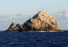 The only remnants of Pūhāhonu that are above sea level (Gardner Pinnacles). Credit: NOAA