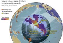 Earthquakes send sound waves through the Earth. Seismograms record the echoes as those waves travel along the core-mantle boundary, diffracting and bending around dense rock structures. New research from University of Maryland provides the first broad view of these structures, revealing them to be much more widespread than previously known. Credit: Doyeon Kim/University of Maryland