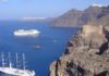 The cliffs of the volcanic island of Santorini showing the layers of deposits from past volcanic eruptions. Credit: co-author Dr. Ralf Gertisser (Keele University).