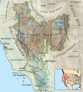 Map showing the Great Basin drainage basin as defined hydrologically. (Image credit: Kmusser/Wikimedia Commons)