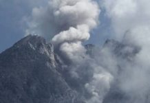 The unstable southern flank of the Merapi volcano during a partial collapse in 2019. Photograph: GFZ Potsdam