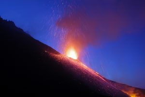 Mount Etna, Italy, erupts at night. Credit: Alessandro Aiuppa, University of Palermo, Italy.