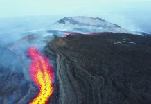 Aerial View of Pouring Lava from Mount Etna