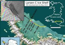 Antarctic ice rift spreads