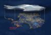 Heat Source Under West Antarctica Illustration of flowing water under the Antarctic ice sheet