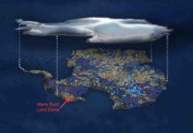 Heat Source Under West Antarctica Illustration of flowing water under the Antarctic ice sheet