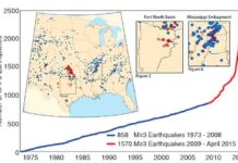 The post-2008 seismicity has occurred both in areas that were seismically active before 2008 (for example, the Mississippi embayment) and in regions with no pre-2008 historical or instrumental seismicity (for example, FWB).