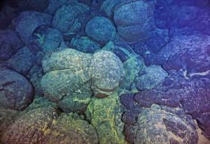 pillow basalts from undersea volcanic eruptions,