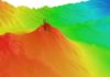 Underwater volcano behavior captured by timely scientific expedition Underwater bathymetric view with gas venting captured in April 2017.