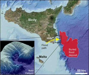 Localization and geometry of the "Unit 2" corresponding to the sediment body originated by the Zanclean mega flood. 