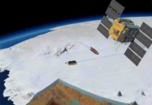 The bedrock below West Antarctica is rising surprisingly fast A picture of Amundsen Sea Embayment in West Antarctica with the ice sliced to show the bedrock and the earth cut to show the crust (brown) the bottom of the lithosphere (red area) and the mantle (yellow).