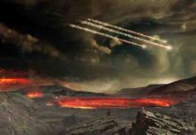 Chemical footprint in present-day atmosphere mimics that observed in ancient rock Artistic depiction of early Earth blasted by solar system debris.