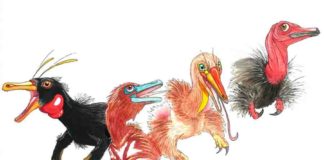 From left to right: Haplocheirus, Xiyunykus, Bannykus, and Shuvuuia. Note the lengthening of the jaws, reduction of the teeth, and changes in the hand and arm.