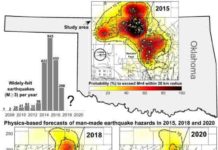 Researchers map susceptibility to human-made earthquakes This image shows widely-felt earthquakes that struck north-central Oklahoma and southern Kansas