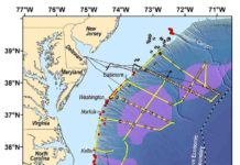 Seismic research cruise provides new data on US Atlantic margin gas hydrates The Mid-Atlantic Resource Imaging Experiment (MATRIX) collected reflection seismic data along more than 2000 km of trackline shown in yellow.