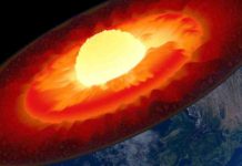 Earth’s fingerprint hints at finding habitable planets beyond the solar system Earth's mantle (dark red) lies below the crust (brown layer near the surface) and above the outer core (bright red).