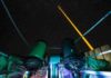 Earth’s magnetic field measured using artificial stars at 90 kilometers altitude The experiment on La Palma: The laser beam (yellow) generates an artificial guide star in the mesosphere. This light is collected in the receiver telescope (front left). The laser source and the receiver telescope are eight meters away from each other. Credit: Copyright Felipe Pedreros Bustos