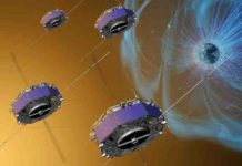 Scientists Help Provide First-Ever Views of Elusive Energy Explosion Artist depiction of the MMS spacecraft that provided the first view of magnetic reconnection. Credit: NASA/GSFC