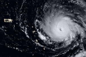 Hurricane Irma forming over the Atlantic Ocean in September 2017.