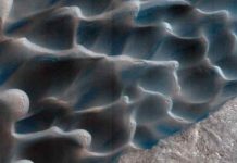 The retreat of Mars' polar cap of frozen carbon dioxide during the spring and summer generates winds that drive the largest movements of sand dunes observed on the red planet.