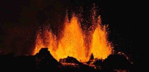 Magma erupting at the Holuhraun lava field in August 2014. Credit: Bob White