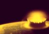 A new timeline of Earth’s cataclysmic past Depictions of large asteroids striking Earth, which, during parts of its early history, would have had a much thicker atmosphere than it does today. Credits: NASA with modifications by Stephen Mojzsis