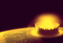 A new timeline of Earth’s cataclysmic past Depictions of large asteroids striking Earth, which, during parts of its early history, would have had a much thicker atmosphere than it does today. Credits: NASA with modifications by Stephen Mojzsis
