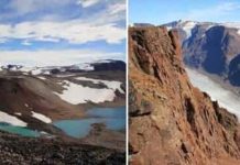 Ancient volcanoes reveal Earth’s recycled crust Photographs of alkaline magmatic intrusions in Greenland. The region was volcanically and tectonically active around 1.2 billion years ago. Although no longer active, it is of major interest to geologists because the subsequent uplift and glacial erosion have cut deep into the rift and exposed the magma chambers that once lay well below the surface. Greenland’s magmas were sourced from a mantle that was enriched and contaminated by ancient crustal materials. Credit: University of St Andrews