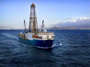 Research vessel JOIDES Resolution off the coast of Hawaii. Credit: International Ocean Discovery Program.