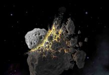 Dust from a giant asteroid crash caused an ancient ice age Illustration of the giant asteroid collision in outer space that produced the dust that led to an ice age on Earth. Credit: (c) Don Davis, Southwest Research Institute