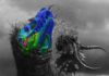 T. rex used a stiff skull to eat its prey An artist’s rendition of the Tyrannosaurus rex with the 3D imaging showing muscle activation in its head. Illustration courtesy of Brian Engh.