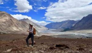 As part of MISTI-India, Megan Guenther, a junior in EAPS, records field notes about the landscape of the Kohistan-Ladakh region of the Himalayas in northern India. Credit: Craig Martin